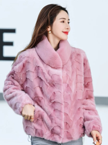 New Brand Fur Women's Genuine Leather Mink Slim Short Fox Fur Collar 2025 New Large Size Haining Jacket Mink Coat