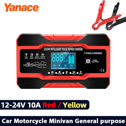 12V 24V Car Battery Charger 10A Smart 7-Stage Pulse Repair Fast Charger, AGM GEL WET Lead Acid Battery Maintainer