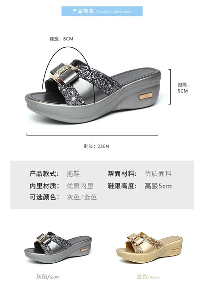 2024 Summer Women's Open Toe Casual Slippers Women Fashion Platform High Heel Female Slides Shoes Comfortable Wedge Sandals