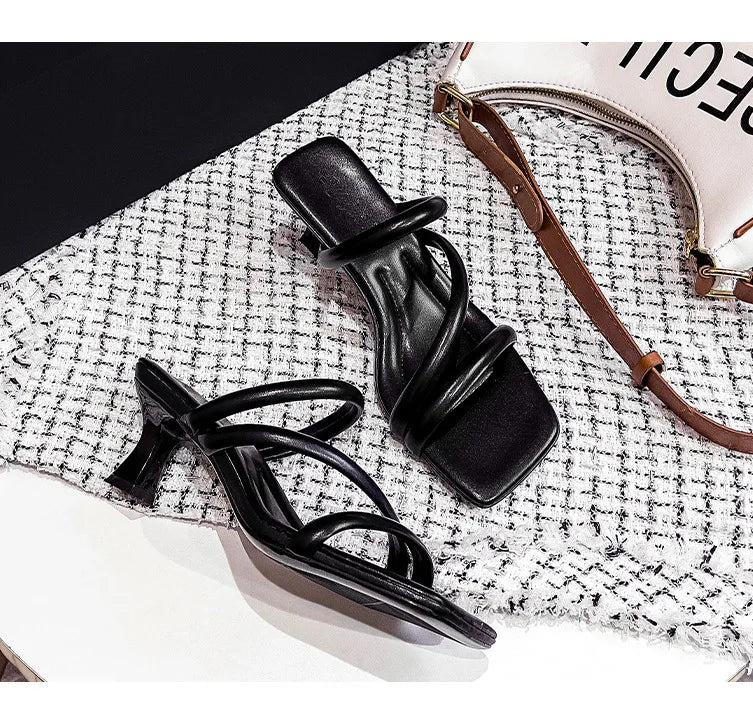 Elegant Ladies Glass Tacones Slippers Open Toe Thick Band Sandals Women High Heels Shoes Wedges Open Toe Slides Beach Sandalias