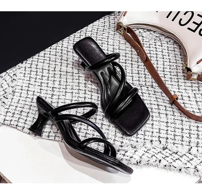 Elegant Ladies Glass Tacones Slippers Open Toe Thick Band Sandals Women High Heels Shoes Wedges Open Toe Slides Beach Sandalias