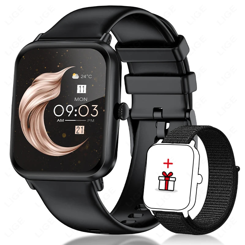 LIGE Fashion 1.83" HD Screen Smart Watch Women Bluetooth Call IP68 Waterproof Ladies Watches Daily Health Monitor Smartwatch New