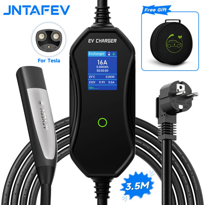 3.6kW Portable TS‑NACS EV Charger for Tesla 2.8" LCD Display Delay & Schedule Timing Electric Vehicle Charging Plug Station