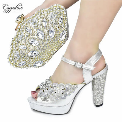 Luxury Wine Women Shoes and Bag to Match African Lady Summer Sandals Match With Handbag High Heels Pumps Purse 938-44 10.5CM