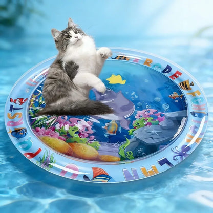 Large Pet Water Sensory Mat Inflatable Sea Animal Design Playmat for Dogs Cats Thickened Splash Proof Activity Toy with Fishes