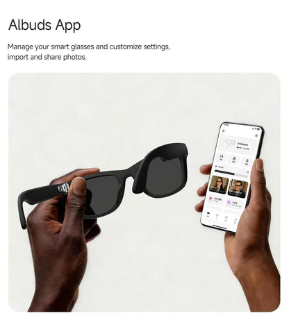2026 Smart Glasses Genuine Leather 8MP HD Lens 2000Mah Charging Case BT Call 3D Music AI Voice Wake-up AI Translation