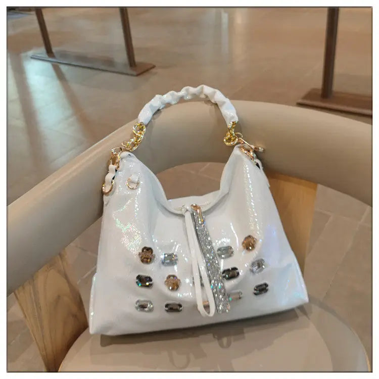 2026 New Fashion Diamonds Women Handbags Genuine Leather Tote Bag Large Capacity Work Commute Leisure Versatile Shoulder Bags