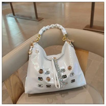 2026 New Fashion Diamonds Women Handbags Genuine Leather Tote Bag Large Capacity Work Commute Leisure Versatile Shoulder Bags