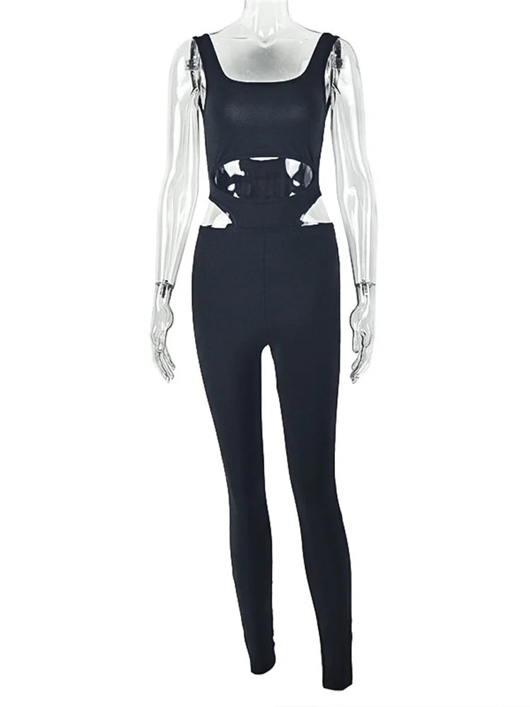 Weird Puss Waistless Jumpsuit Women Sexy Backless Sleeveless Summer Solid Stretch Skinny Midnight Activity Workout Slim Overalls