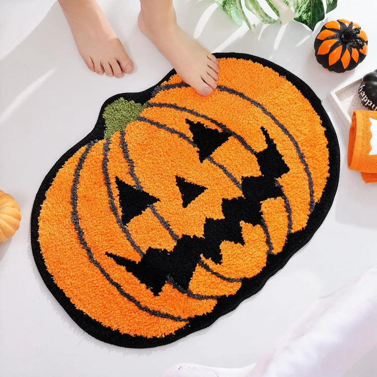 Halloween Pumpkin Plush Rugs Imitation cashmere Soft Orange Home Carpet Autumn Decoration The Ghost Spider web Skull Mat