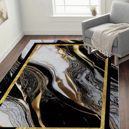 Black Geometric Large Carpet Light Luxury European and Carpet Home Sofa Tea Table Mat Indoor Outdoor Carpet Floor Mat Decoration