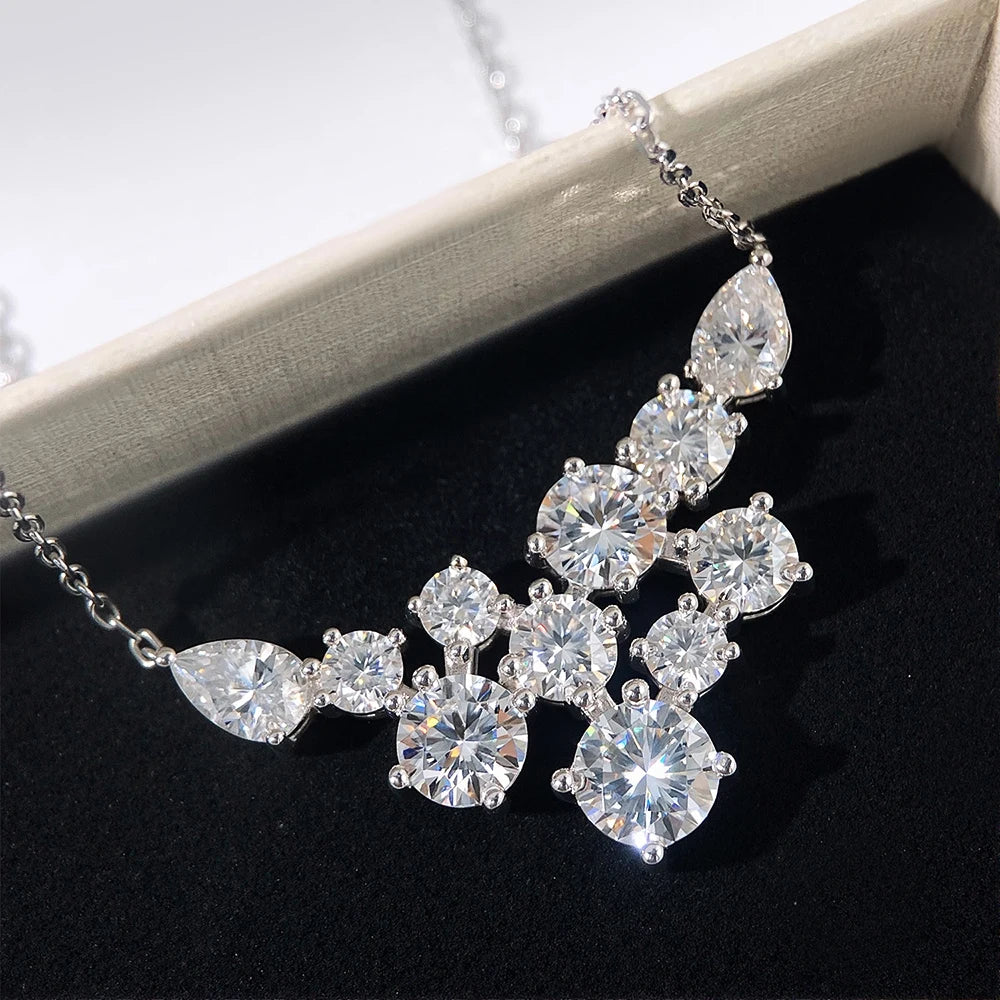 OEVAS Full Moissanite Pendant Necklace For Women S925 Silver Sparkling Wedding Chain Party Fine Jewelry Can Pass Diamond Test