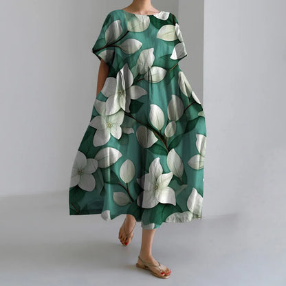 Holiday Casual Striped Printed Dresses Summer Women's Round Neck Short Sleeve Dresses Plus Size Pockets Elegant Party Dresses
