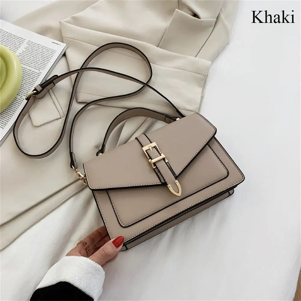 Women PU Leather Messenger Shoulder Bag Ladies Solid Color Simple Crossbody Bag Fashion Handbag Leisure Portable Sling Bag