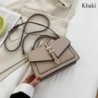 Women PU Leather Messenger Shoulder Bag Ladies Solid Color Simple Crossbody Bag Fashion Handbag Leisure Portable Sling Bag