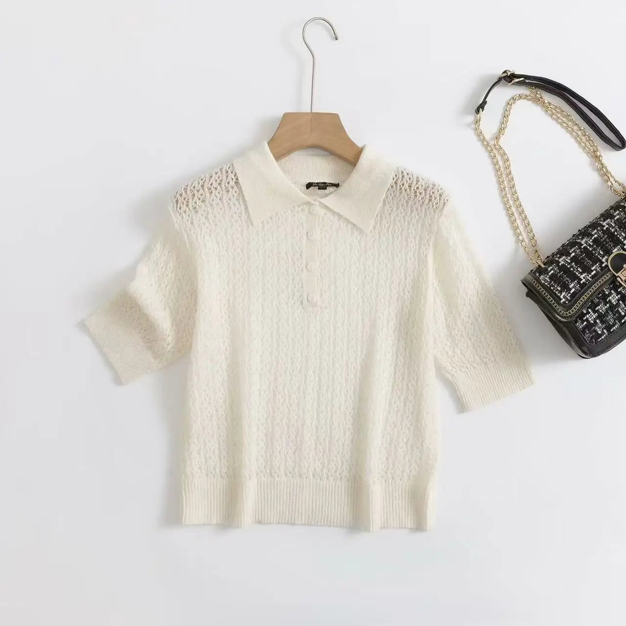 Ethereal Traf Md 2026 YAZHIMEI autumn new style of Temperament commuter cut-out Polo neck short-sleeved knitwear for women