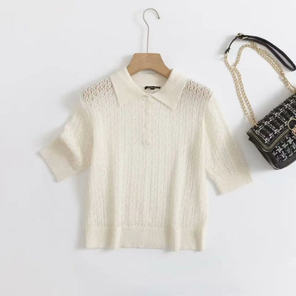 Ethereal Traf Md 2026 YAZHIMEI autumn new style of Temperament commuter cut-out Polo neck short-sleeved knitwear for women