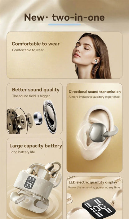 Couples Double Open Ear Clip Bluetooth Headset HiFi Subwoofer Long Battery Life Digital Fashion Plating Wireless In-Ear Earplugs