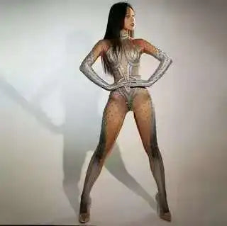 Glitter Rhinestones Jumpsuit for Women Sexy Stretch Dance Bodysuit Party Singer Stage Wear Birthday Drag Iueen Costumes Posui 7G