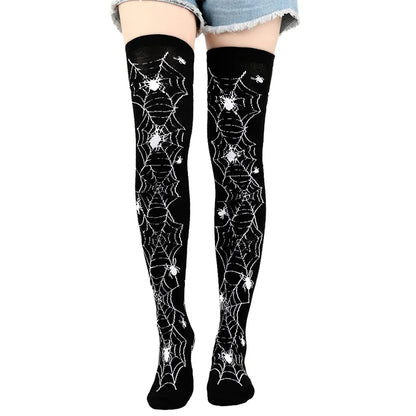 Women Halloween Socks Thigh High Stockings for Girls Black White Over Above Long Knee Sock Funny Cosplay Harajuku