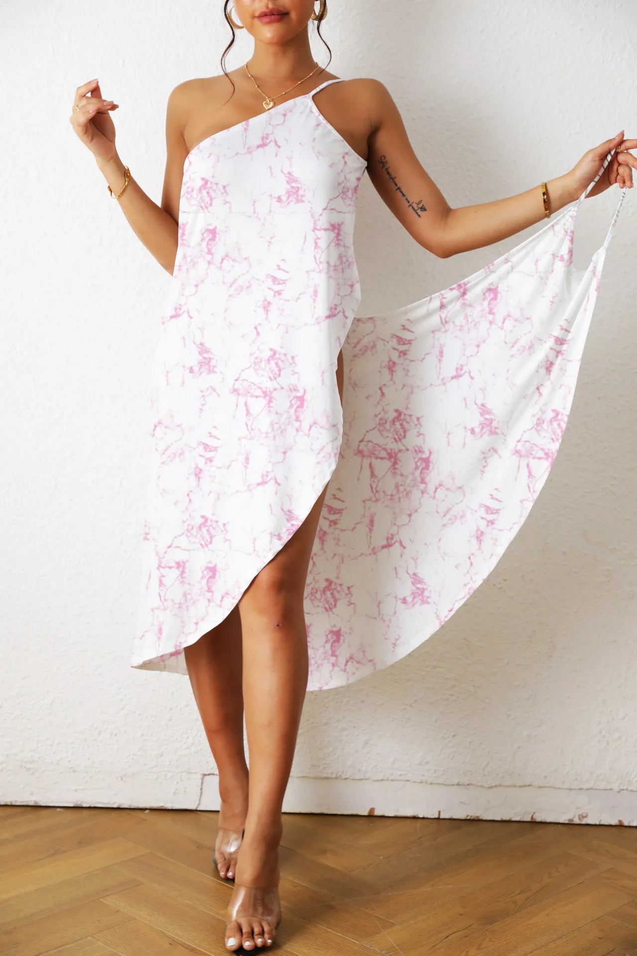 One Pieces Print Sexy Beach Dress Woman Summer Aesthetic Clothing Sleeveless Floral Beachwear Midi White Dresses for Women 2023