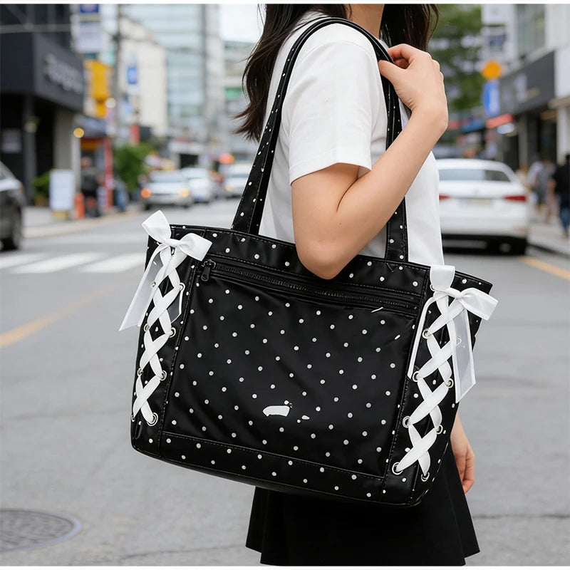 Sweet College Style Ribbon Ita Bag Women Fashion Shoulder Bags Large Capacity Tote Bag For Daily Commuting Transparent Handbag