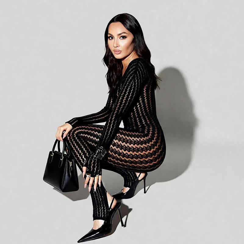 Black Jumpsuits Women Sexy Fishnet See Through Long Rompers 2026 Summer Women Pants Skinny Rompers Jumpsuits Overalls Pantyhose