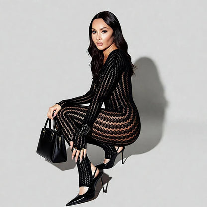 Black Jumpsuits Women Sexy Fishnet See Through Long Rompers 2026 Summer Women Pants Skinny Rompers Jumpsuits Overalls Pantyhose