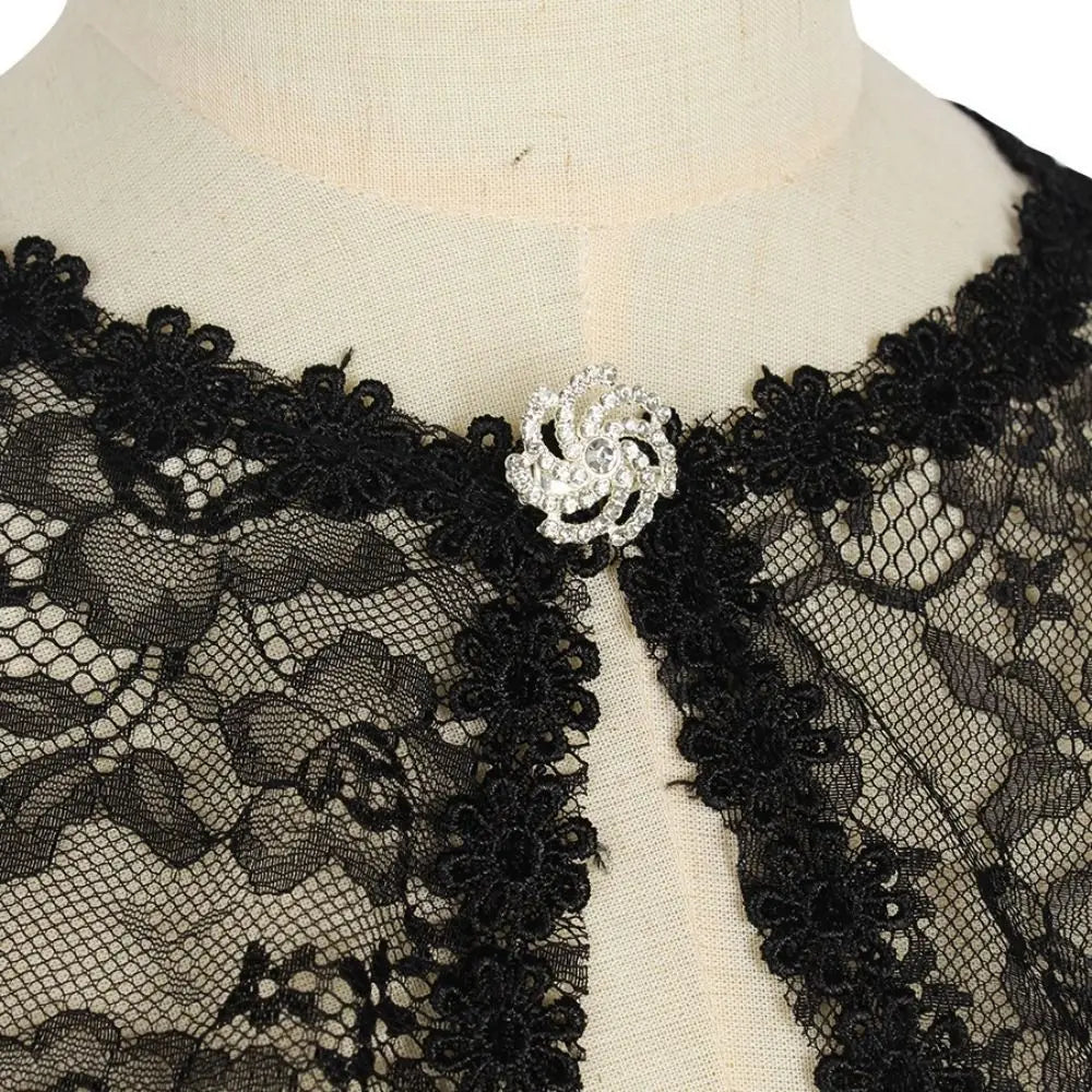 Floral Lace Lace Shoulder Wrap Thin Fabric Hollow Out Bridal Shawl Floral Pattern Diamond Embedded Wedding Capelet Bridal