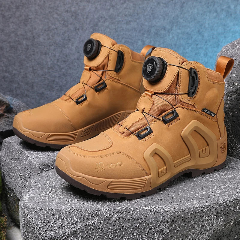 JG WOLVES Men Women Motorcycle Riding Boots Waterproof Cowhide Leather Breathable Anti-Slip Wear-Resistant Touring Moto Shoes