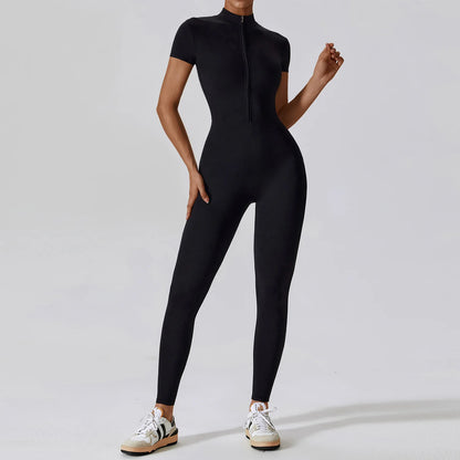 Yoga Boilersuit Long Sleeved Women's Sportswear Gym Zipper Jumpsuits Workout High-intensity Fitness One-piece Skin-tight Garment