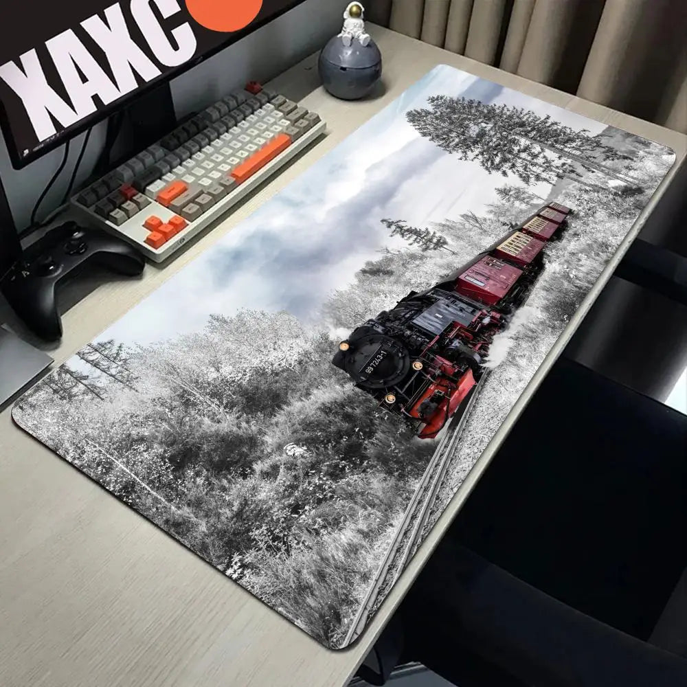 Retro Train Mouse Pad Large Gaming Mousepad PC Gamer Computer Office Mouse Mat Silicone Keyboard Mat Desk Pad Laptop Mausepad