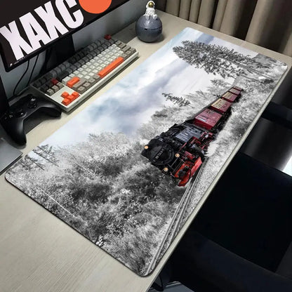 Retro Train Mouse Pad Large Gaming Mousepad PC Gamer Computer Office Mouse Mat Silicone Keyboard Mat Desk Pad Laptop Mausepad