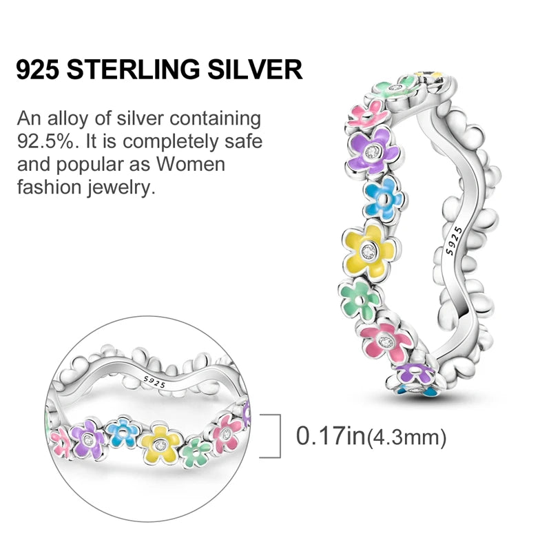 Original 925 Sterling Silver Ring Colorful Diamonds Cubic Zircon Finger Ring For Women Jewelry Wedding Engagement Birthday Gift