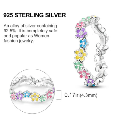 Original 925 Sterling Silver Ring Colorful Diamonds Cubic Zircon Finger Ring For Women Jewelry Wedding Engagement Birthday Gift
