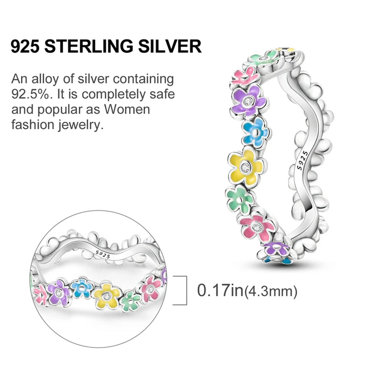 Original 925 Sterling Silver Ring Colorful Diamonds Cubic Zircon Finger Ring For Women Jewelry Wedding Engagement Birthday Gift