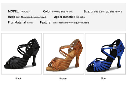 High Quality Silk Satin Women's Dance Shoes Latex Soft Soled Tango Latin Salsa Dance Shoes Professional Ballroom Party Shoes
