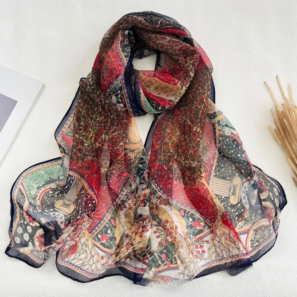 Floral Chiffon Scarf for Women - 160x50cm Silky Georgette, Lightweight  Summer Beach Wrap & Sun Protective Hijab