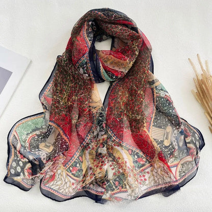 Floral Chiffon Scarf for Women - 160x50cm Silky Georgette, Lightweight  Summer Beach Wrap & Sun Protective Hijab