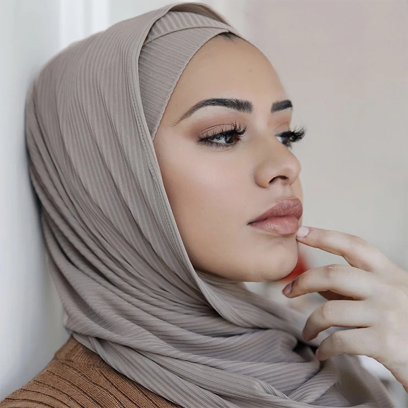 Ribbed Jersey Hijab Muslim Plain Scarf Crepe Hijab Scarf Soft Islamic Shawls Wraps Headband Voile Femme Musulman