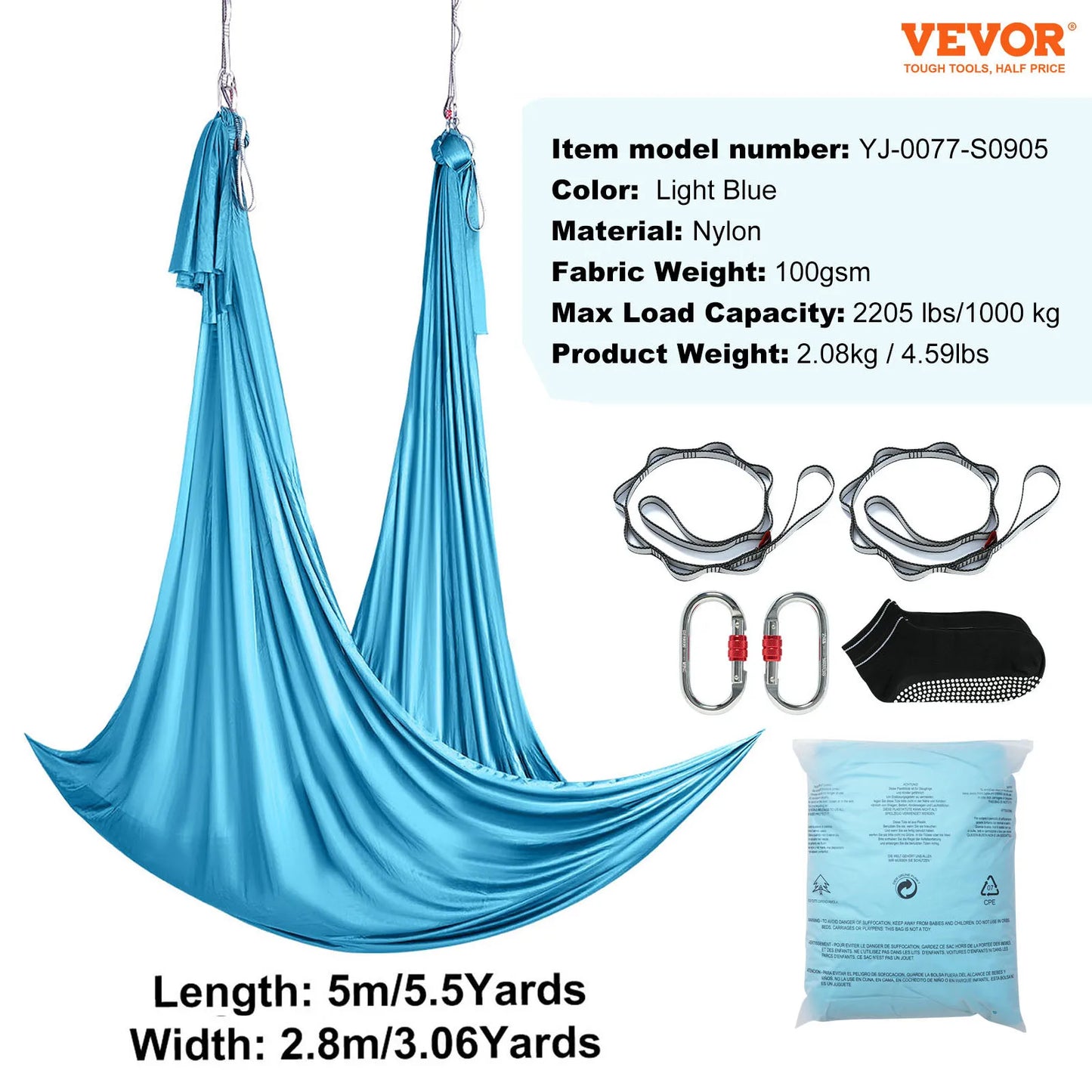 SucceBuy 5.5 Yards Aerial Yoga Hammock & Swing Nylon Fabric Full Rigging Hardware for Antigravity Yoga Fitness Bodybuilding