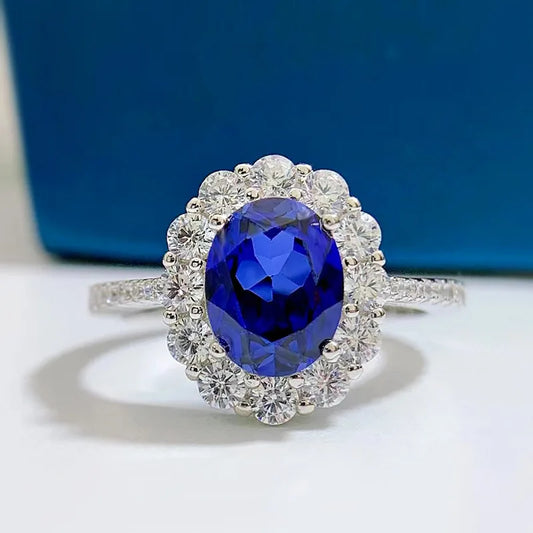 New Luxury white gold solid platinum PT950 cultured sapphire exquisite oval ring for women with high quality