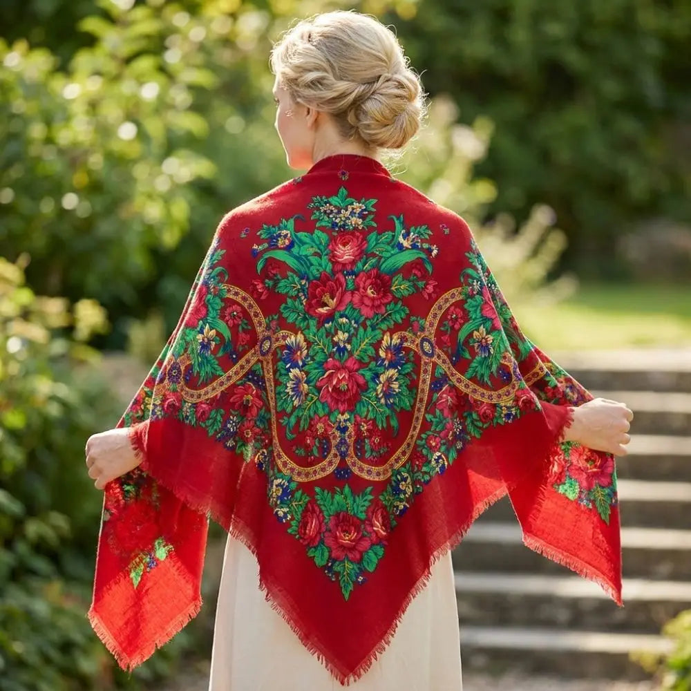130×130cm Women's Shawl Scarves Thin Luxury Russian National Square Scarf Floral Print Breathable Ethnic Shawl Bandana Summer