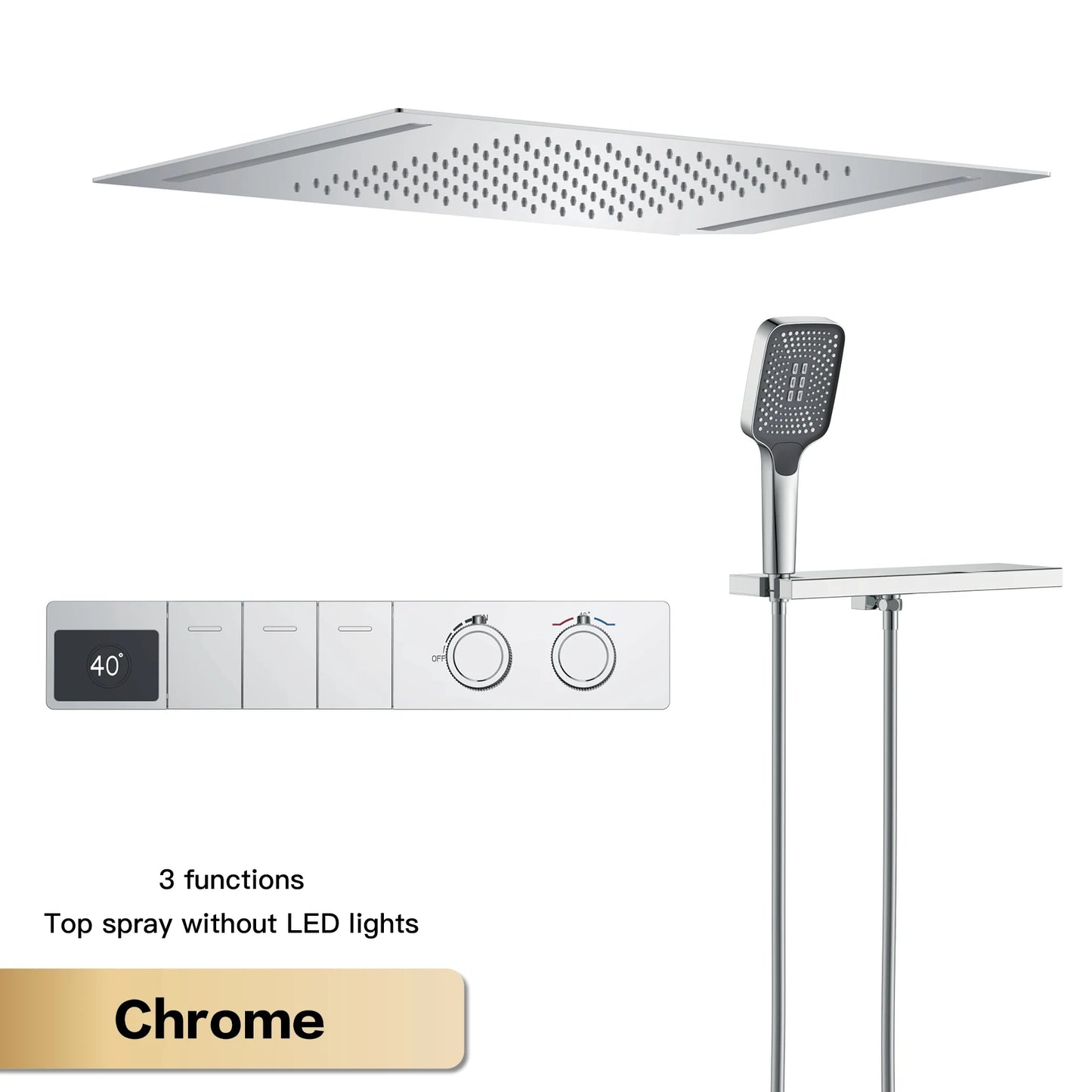 Luxury Brass Gun Gray Ceiling Constant Temperature Shower System LED Digital Display Hot and Cold Water Embedded Bathroom Faucet