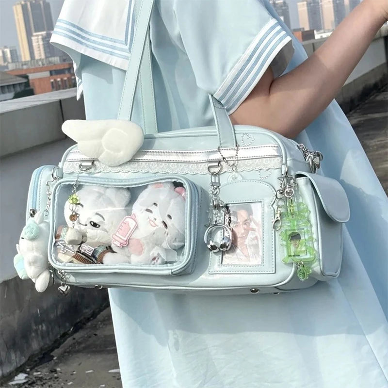 New Concert Ita Bags Y2k Cute Jk Girl Shoulder Bags Badge Display Transparent Crossbody Bag Stylish Large-capacity Commuter Bags