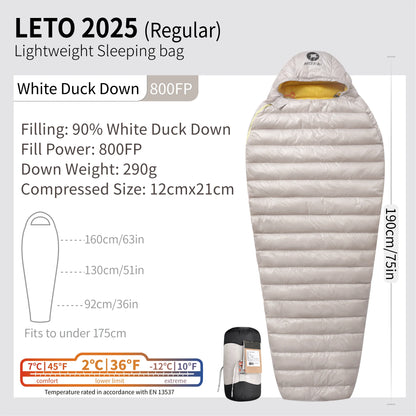 AEGISMAX LETO-2025 Series 800FP Duck Down Sleeping Bag Backpacking Ultralight Outdoor Camping Equipment