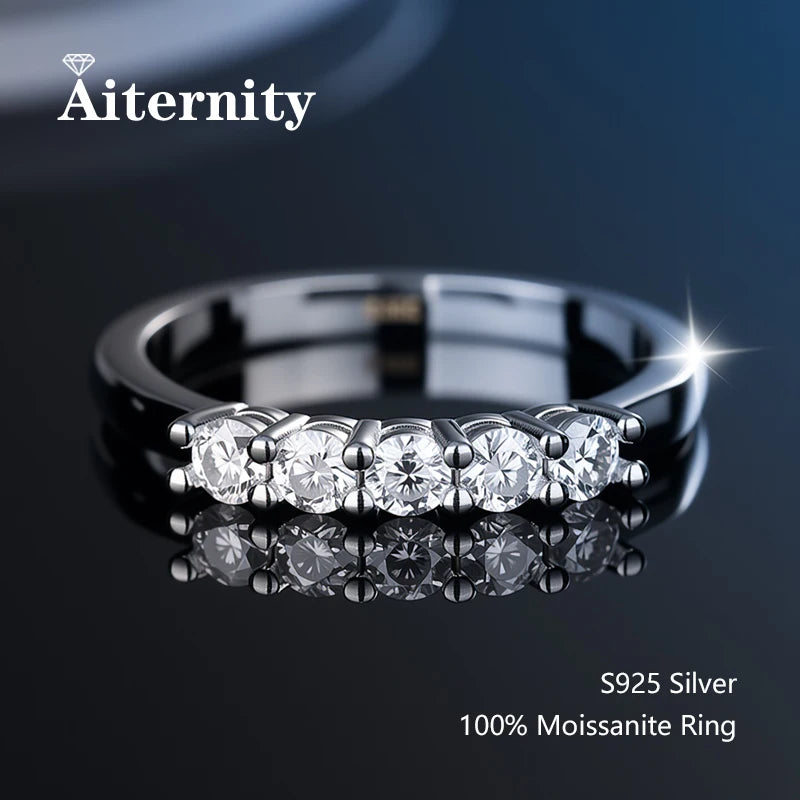 100% Pass Diamond Tester Pen Moissanite Ring Matching Wedding Diamond Band for Women 925 Sterling Silver Female Single Tail Ring
