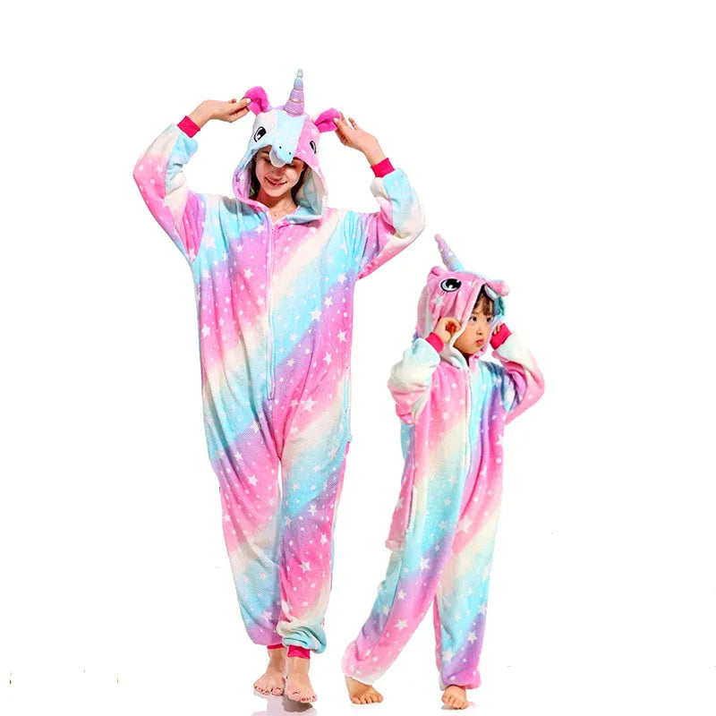 Kigurumi Unicorn Cartoon Onesies Kids Children Animal Pajamas Jumpsuits Women Men Sleepwear Onepiece Anime Cosplay Costumes