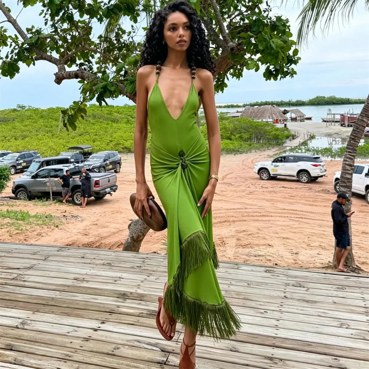Beads 2Pcs Halter Swimsuit 2026 New Bandeau Biquini Sexy Bikini Women Swimwear Push Up Bathing Suits Female Long Skirt Beachwear