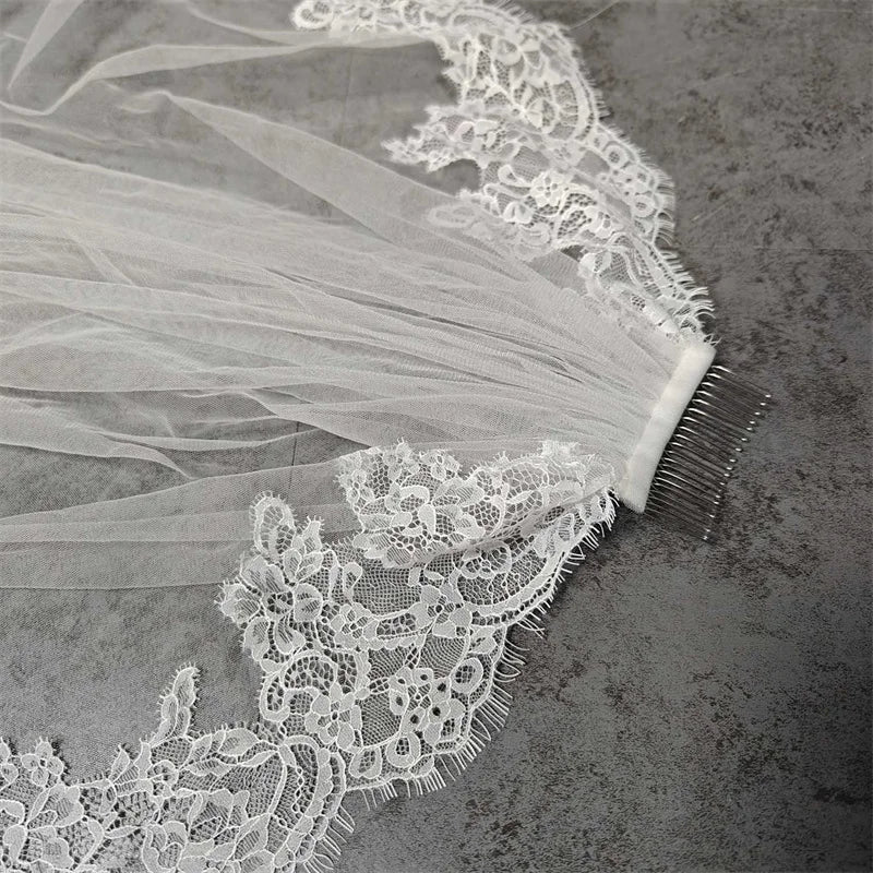 Customized Eyelash Lace Veil, 2m/2.5m/3m Wedding Veil with Comb, 1.5m Width Ivory Bridal Veil with Eyelash Lace